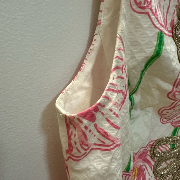 Lilly Pulitzer Janice shift Dress Clover cup Gold soutache Hawaiian size 10 - Picture 4 of 9